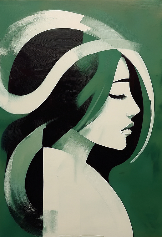 Emerald Dreams Canvas Wall Art – Abstract Minimal Portrait