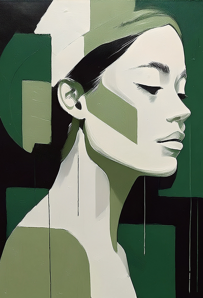 Emerald Flow Canvas Wall Art – Abstract Minimal Portrait