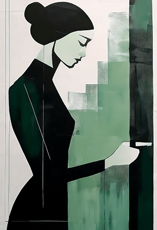 Emerald Silence Canvas Wall Art – Minimal Abstract Portrait