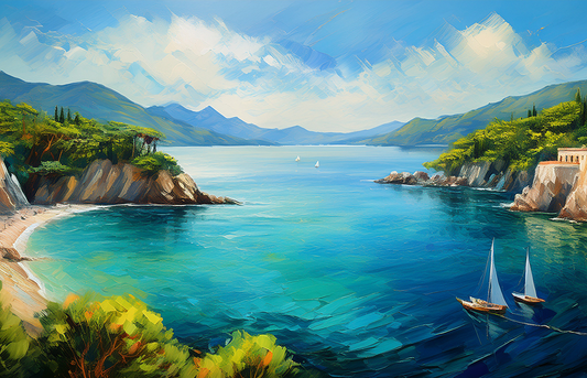 Emerald and Azure Serenity – Mediterranean Seascape Canvas Wall Art