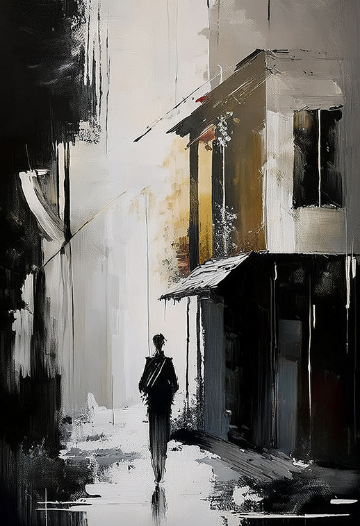 Lonely Path Canvas Wall Art – Abstract Urban Silhouette