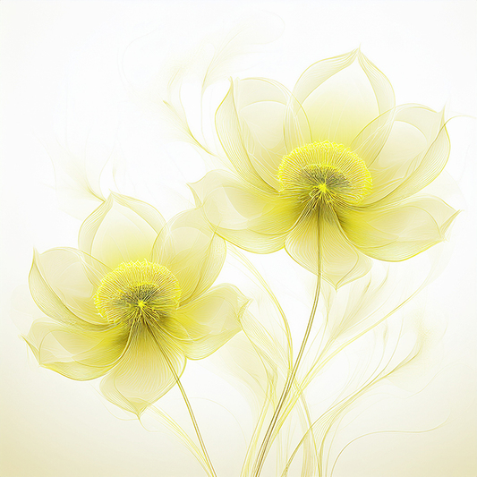 Ethereal Twin Blossoms – Yellow Floral Canvas Wall Art