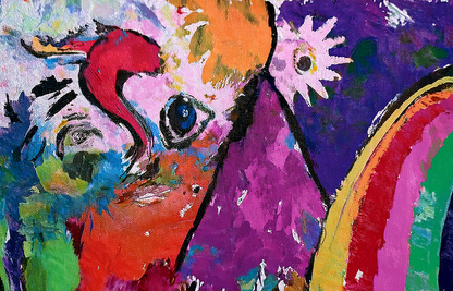 Whimsical Rooster – Abstract Expression with Bold Colors and Playful Forms