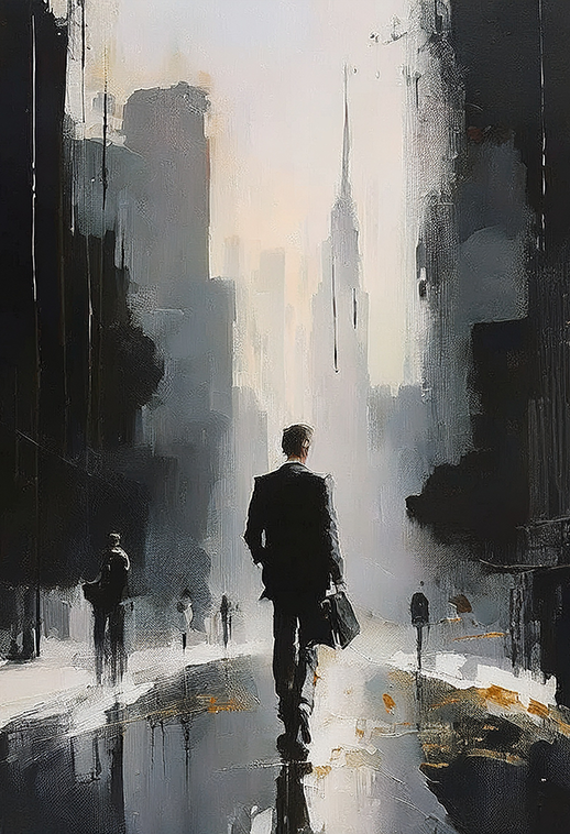 City Stride Canvas Wall Art – Abstract Business Silhouette