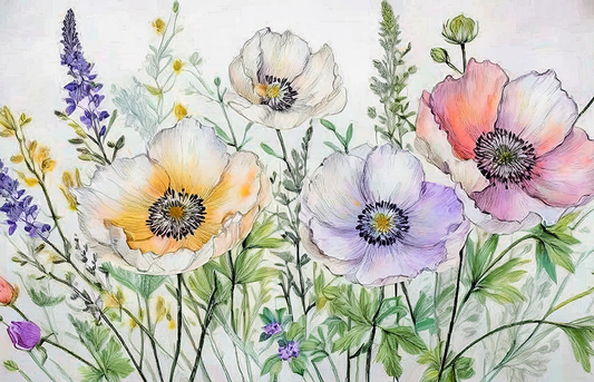 Delicate Watercolor Floral Canvas Wall Art – Pastel Blooming Flowers Painting