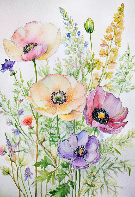 Fairly Blooms Canvas Wall Art – Delicate Watercolor Wildflowers