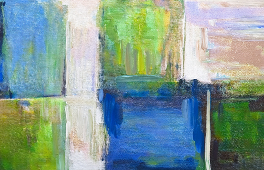 Abstract Geometric Canvas Wall Art – Colorful Blocks with Blue and Green Tones