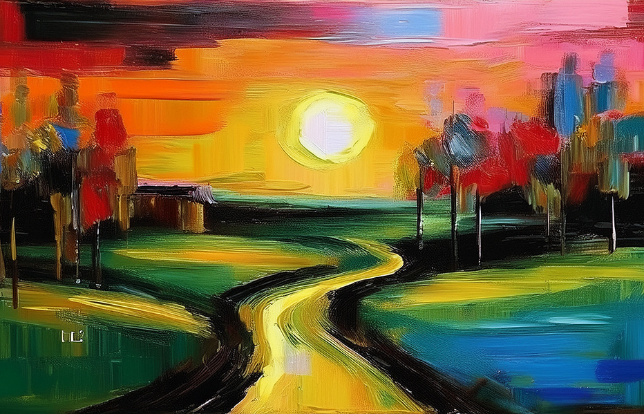 Fields of Light Abstract Landscape Canvas Wall Art – Colorful Sunset & Modern Painting