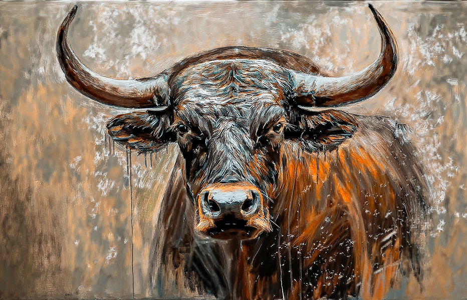 Fiery Strength – Powerful Bull Abstract Canvas Wall Art