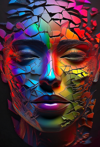 Fractured Spectrum Canvas Wall Art – Vibrant Abstract Face
