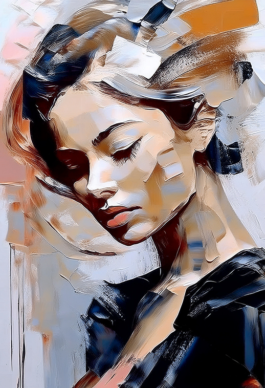 Fragmented Beauty Canvas Wall Art – Abstract Textured Portrait