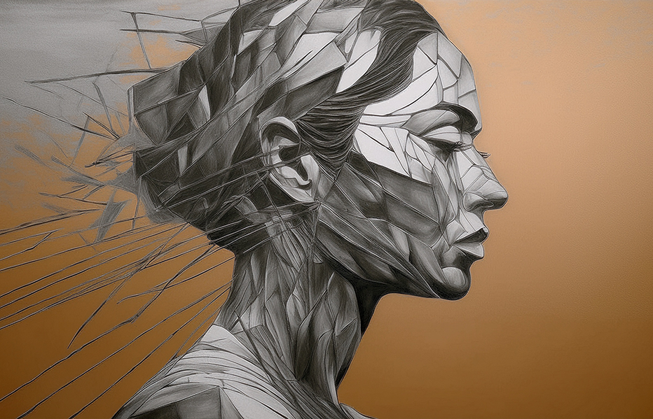 Fragmented Portrait Canvas Wall Art – Modern Surrealist Woman Profile