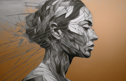 Fragmented Portrait Canvas Wall Art – Modern Surrealist Woman Profile