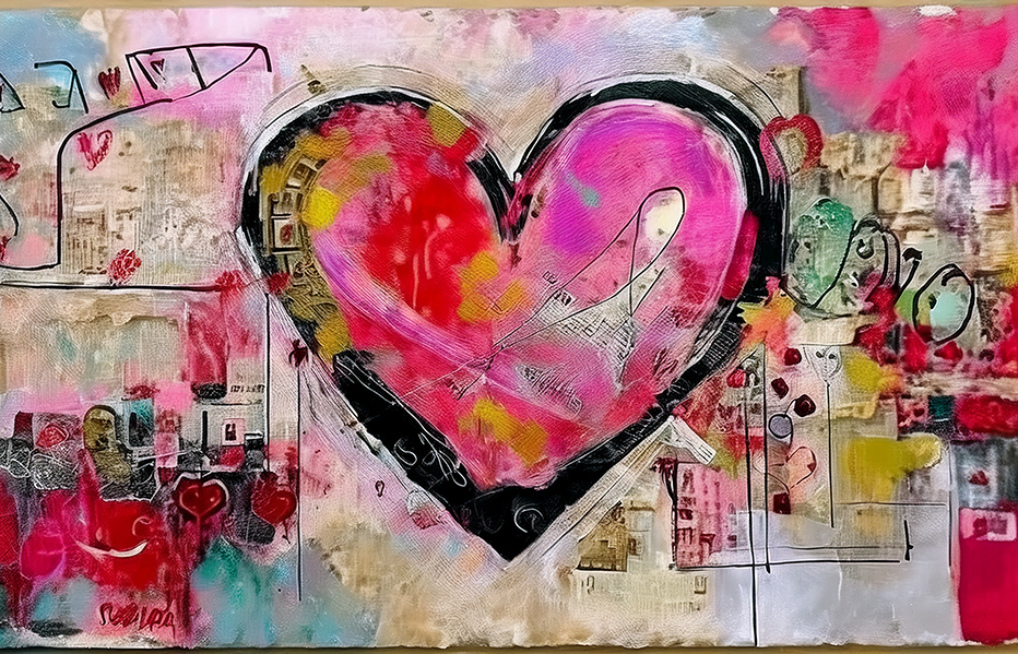 Layered Heart – Mixed Media Abstract with Expressive Collage Elements