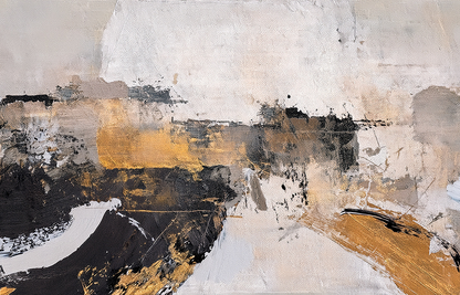 Modern Neutral Abstract Canvas Wall Art – Black, White, and Gold Textured Painting