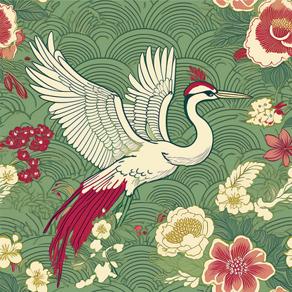 Garden of Harmony – Japanese Crane & Floral Wall Art
