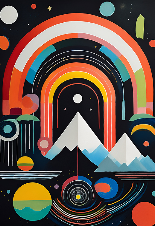 Geometric Rainbow and Mountains Abstract Canvas Wall Art