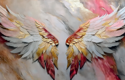 Golden Angel Wings – Spiritual Canvas Wall Art with Elegant Feathered Wings in Gold, White, and Rose Tones