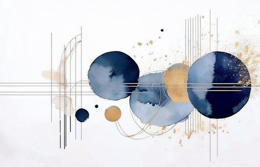 Golden Harmony – Abstract Geometric Circles in Navy Blue and Gold Canvas Wall Art