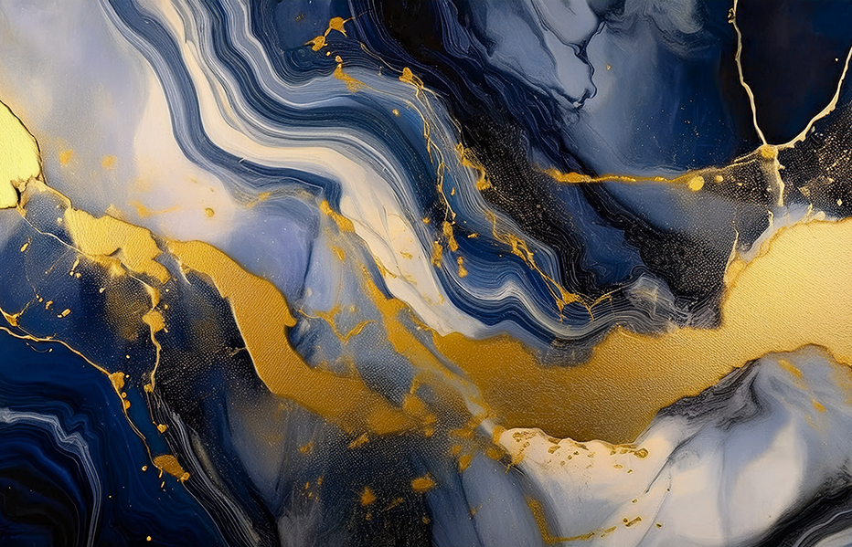 Golden Midnight Flow – Luxury Abstract Blue and Gold Canvas Wall Art