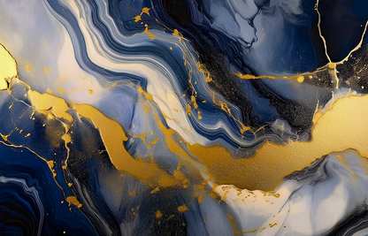 Golden Midnight Flow – Luxury Abstract Blue and Gold Canvas Wall Art