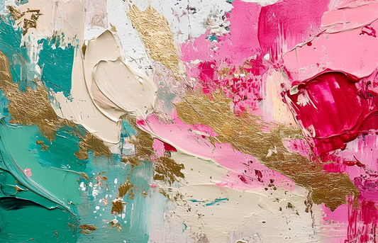 Abstract Colorful Canvas Wall Art – Pink, Teal, and Gold Textured Painting