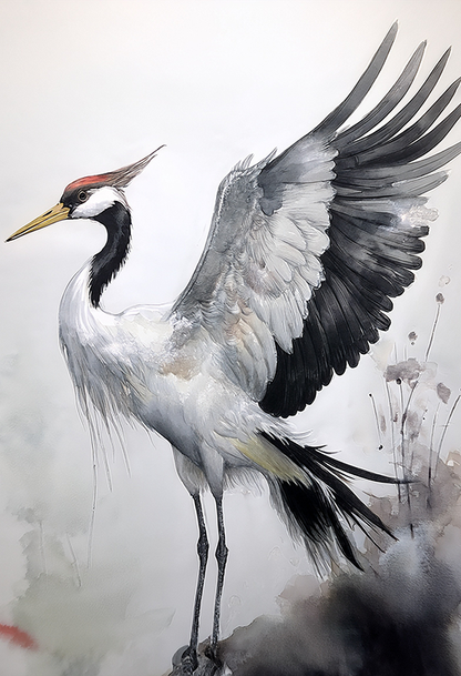 Graceful Crane Watercolor Canvas Wall Art