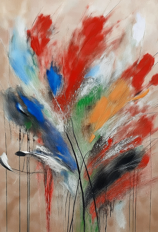 Abstract Floral Expression on Neutral Canvas Wall Art