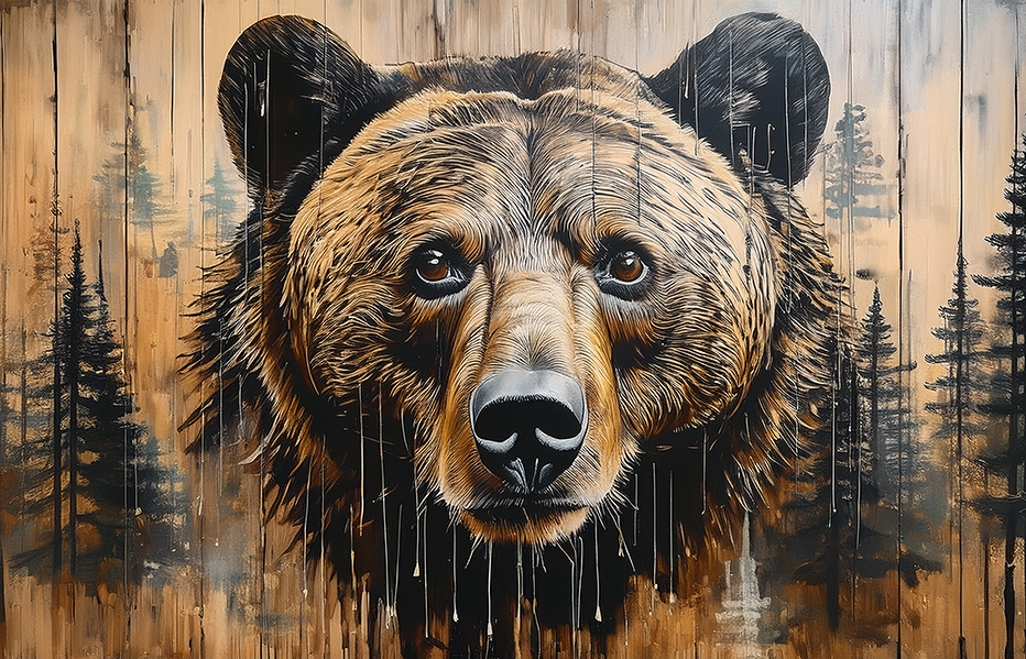 Guardian of the Forest – Abstract Bear Portrait Canvas Wall Art