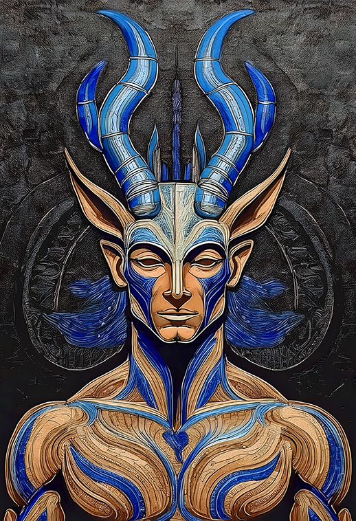 Horned Guardian – Tribal Antelope-Inspired Abstract Portrait