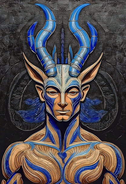 Horned Guardian – Tribal Antelope-Inspired Abstract Portrait