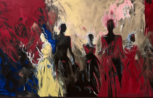 Abstract Figurative Canvas Wall Art – Silhouettes in Red, Black, and Gold