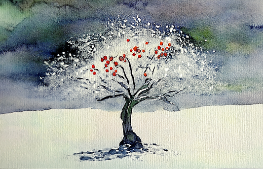 Winter Tree Canvas Wall Art – Minimalist Snowy Landscape Watercolor