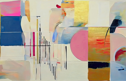 Geometric Abstract Canvas Wall Art – Pastel and Gold Modern Design