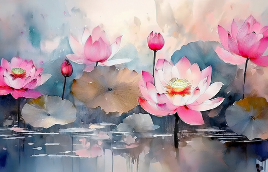 Lotus Dreams – Abstract Water Lily Floral Canvas Wall Art
