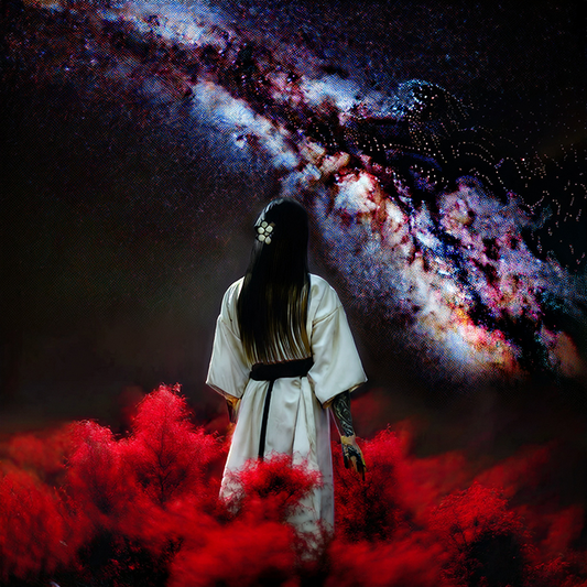 Manjusaka Under the Cosmic Sky – Surreal Canvas Wall Art