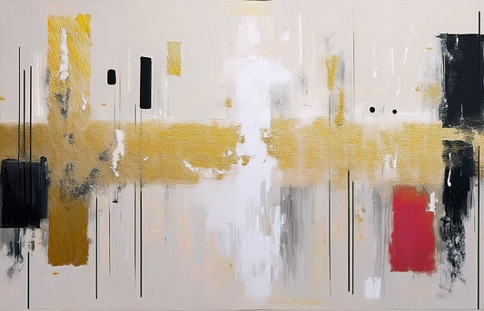 Minimal Echoes – Abstract Geometric Brushstrokes in Gold, Black, and Red Canvas Wall Art