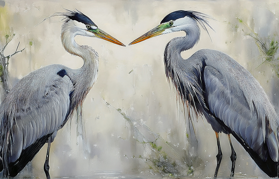 Mirror Herons – Elegant Bird Pair Canvas Wall Art