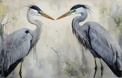 Mirror Herons – Elegant Bird Pair Canvas Wall Art
