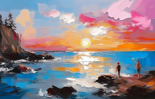 Mirrors of the Sea Canvas Wall Art – Abstract Sunset Ocean Painting