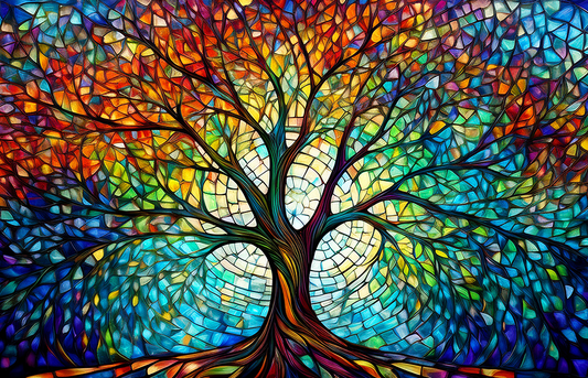 Mosaic Tree of Life Canvas Wall Art – Sacred Geometry & Spiritual Symbolism