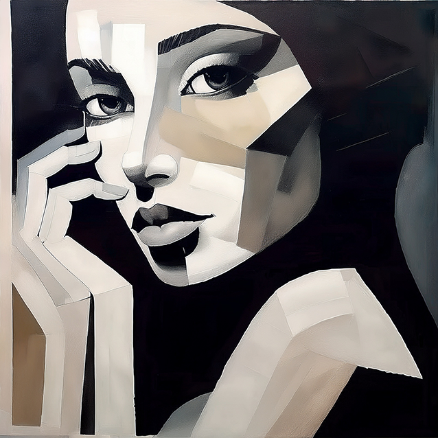 Abstract Monochrome Female Portrait Canvas Wall Art