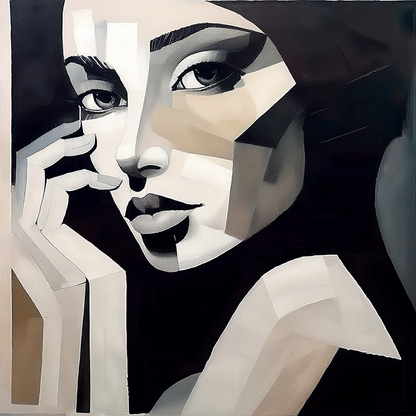 Abstract Monochrome Female Portrait Canvas Wall Art