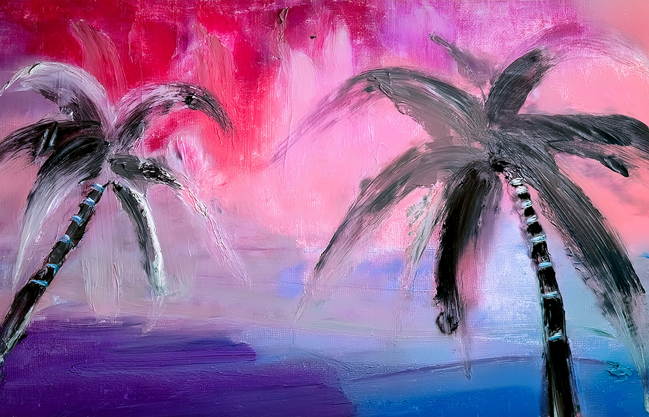 Tropical Palm Canvas Wall Art – Neon Sunset in Pink & Purple