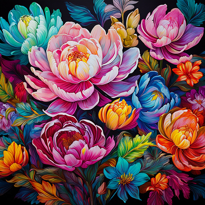 Neon Peonies – Vibrant Floral Explosion Canvas Wall Art