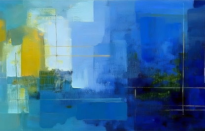 Ocean Whispers – Abstract Blue and Gold Geometric Canvas Wall Art