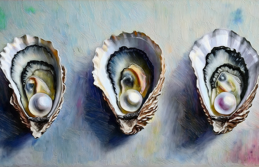 Oyster Trio – Abstract Aquatic Life Canvas Wall Art