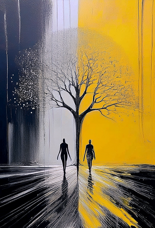 Path of Duality Canvas Wall Art – Abstract Yin Yang Tree Design