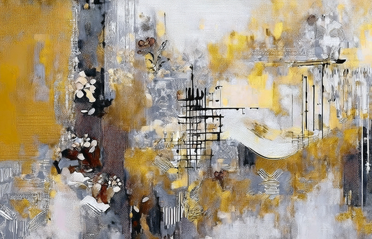 Golden Abstract Canvas Wall Art – Textured Grey and Yellow Modern Design