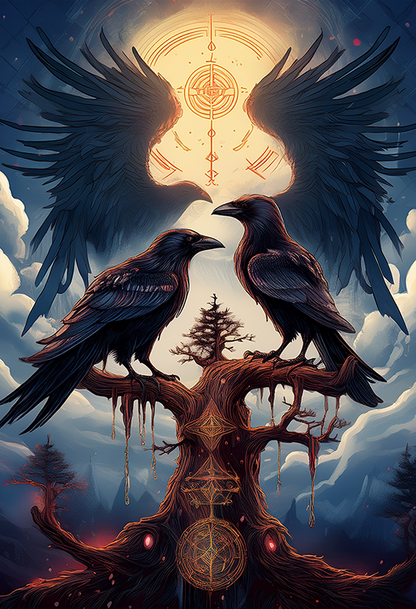 Ravens of Odin – Huginn & Muninn Mythical Canvas Wall Art